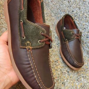 Zapatos Apaches cuero café x verde