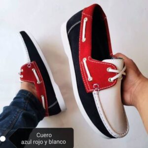 Zapatos Apaches cuero rojo, blanco y azul